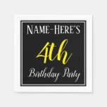 [ Thumbnail: Simple, 4th Birthday Party W/ Custom Name Paper Napkin ]