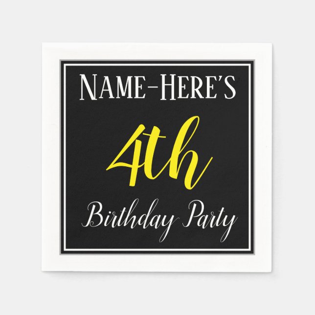 Simple, 4th Birthday Party w/ Custom Name Paper Napkins (Front)