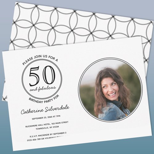 Simple 50 and Fabulous Photo Birthday Party Invitation