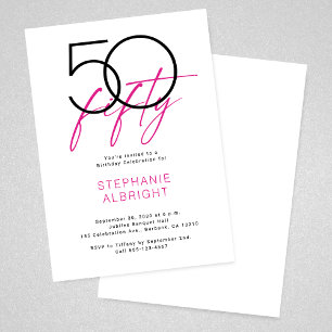 Simple 50 and Fabulous Pink 50th Birthday Party Invitation