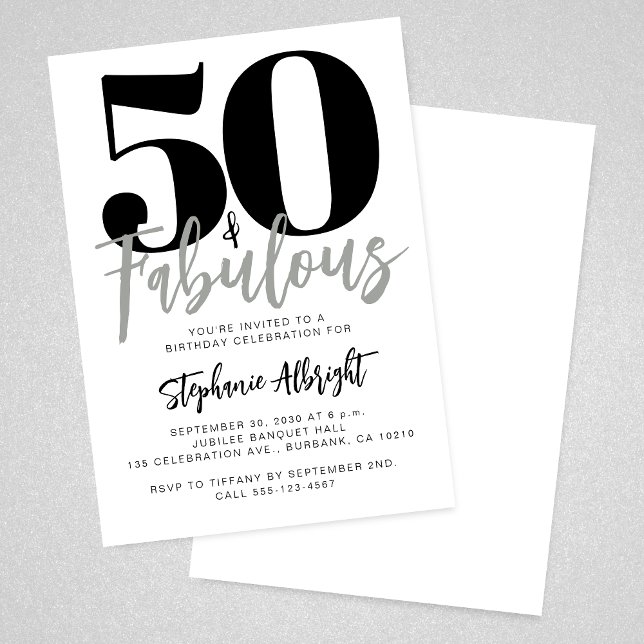 Simple 50 and Fabulous Script 50th Birthday Party Invitation (Creator Uploaded)