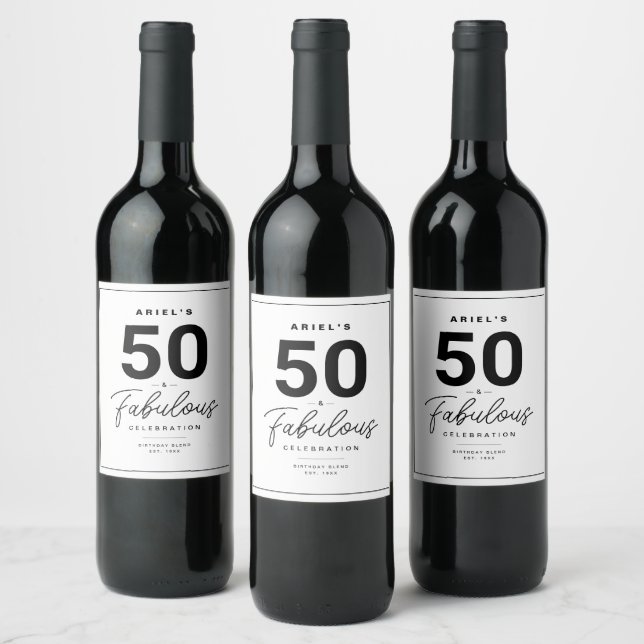 Simple 50 & Fabulous Personalized Wine Label (Bottles)