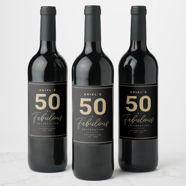 Simple 50 & Fabulous Personalized Wine Label (Bottles)