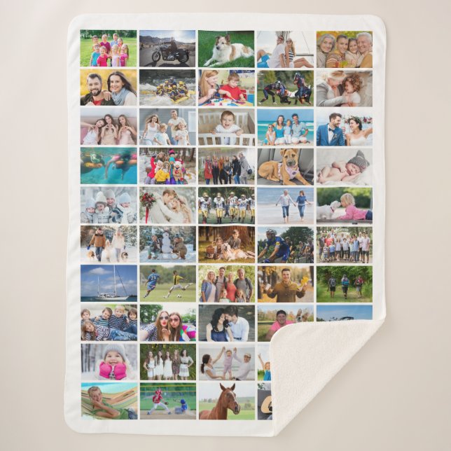 Simple 50 Rectangle Photo Collage Custom Color Sherpa Blanket (Front)