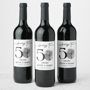 Simple 50th Anniversary Photo Cheers to 50 Wine Label