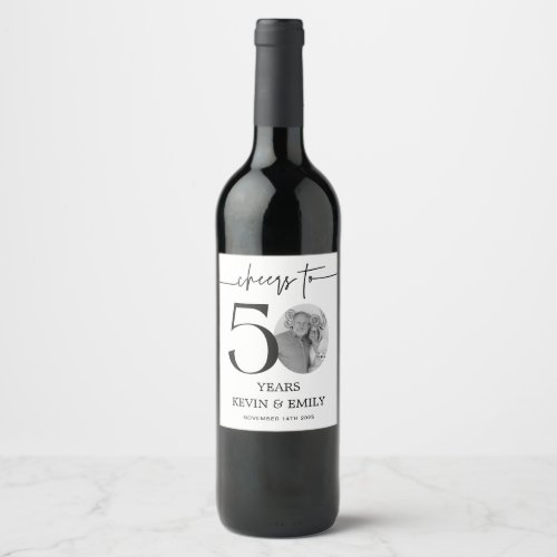 Simple 50th Anniversary Photo Cheers to 50  Wine Label