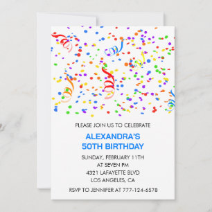 Simple 50th birthday invitations Confetti Rainbow