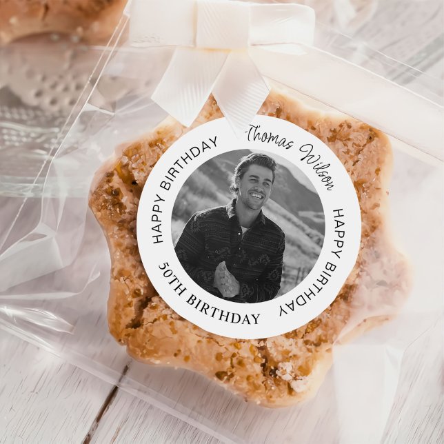 Simple 50th Birthday Photo Classic Round Sticker (Creator Uploaded)