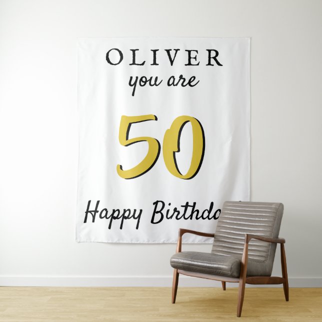Simple 50th Happy Birthday Party Backdrop (In Situ)