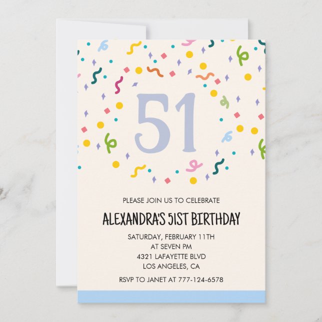 Simple 51st birthday invitations Confetti Modern (Front)