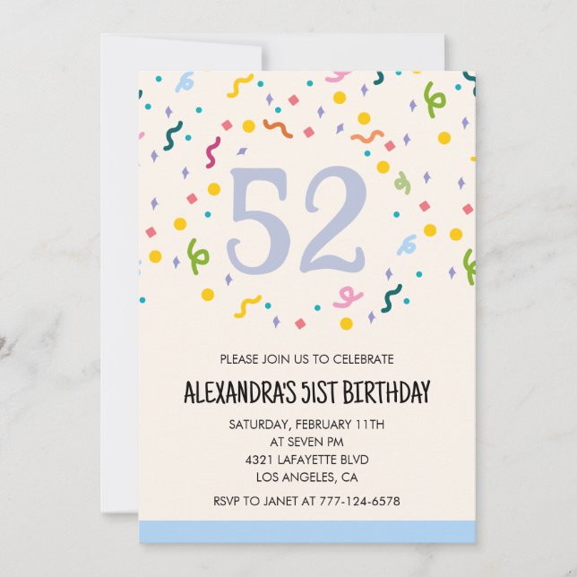 Simple 52nd birthday invitations Confetti Modern (Front)