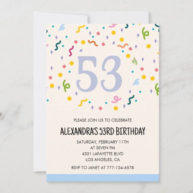 Simple 53rd birthday invitations Confetti Modern (Front)