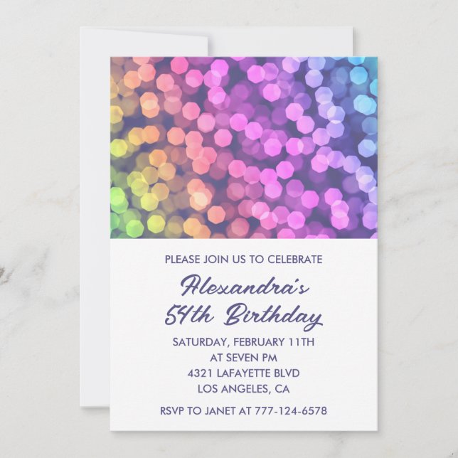 Simple 54th birthday invitations Rainbow Confetti  (Front)