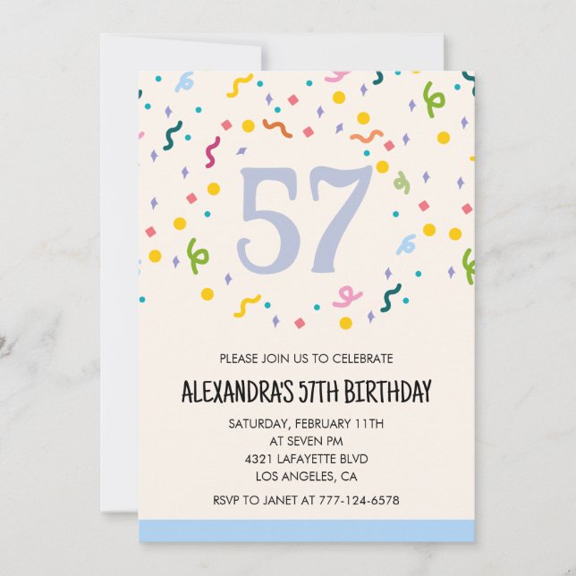 Simple 57th birthday invitations Confetti Modern (Front)