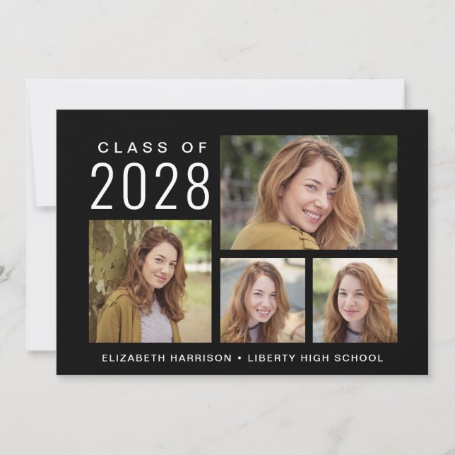 Simple 5 Photo Collage Black Graduation Announcement (Front)