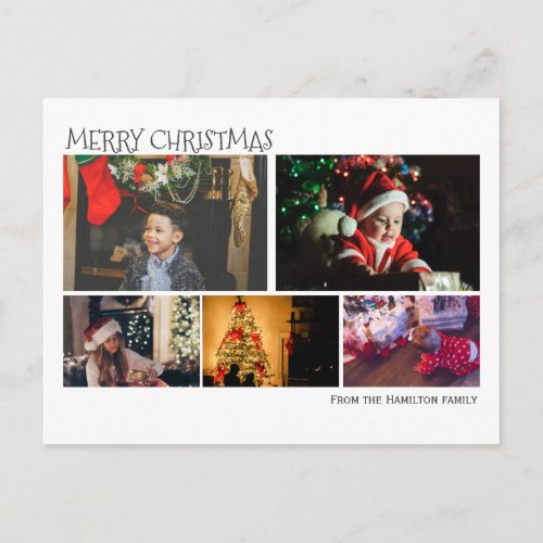 Simple 5 Photo Collage Christmas Personalized Postcard