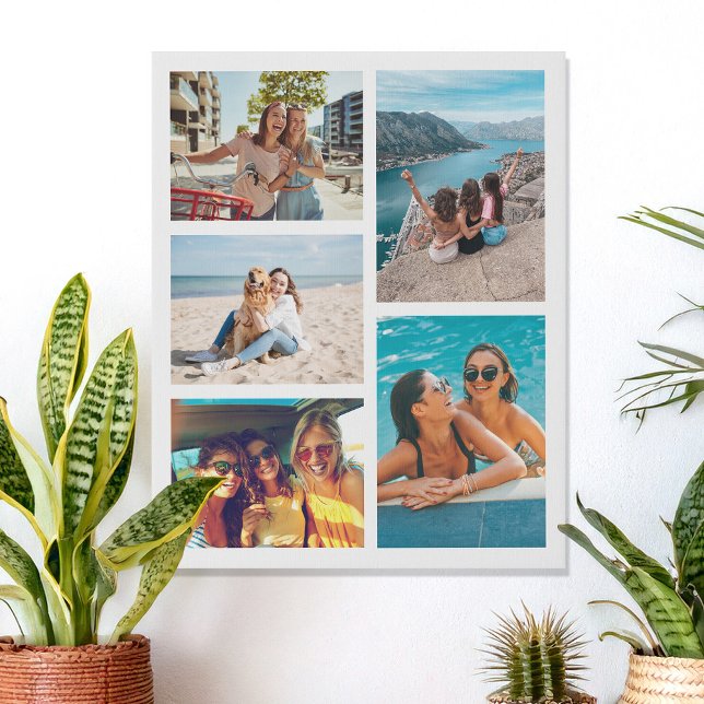 Simple 5 Photo Collage Faux Canvas Print (Creator Uploaded)
