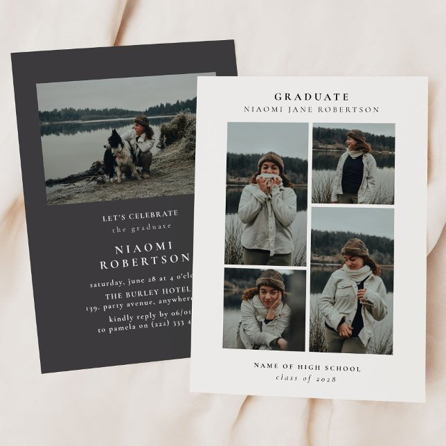 Simple 5 Photo Collage Graduation Party Invitation (Creator Uploaded)