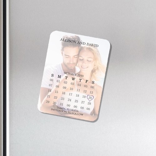 Simple 5 Row Calendar Photo Save The Date Wedding Magnet
