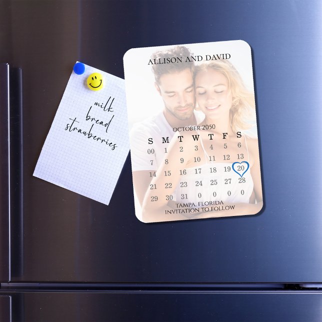 Simple 5 Row Calendar Photo Save The Date Wedding Magnet (Wedding save the date photo magnet)
