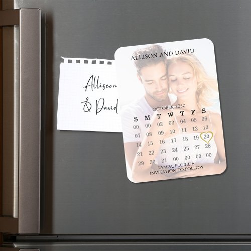 Simple 5 Row Wedding Calendar Photo Save The Date Magnet