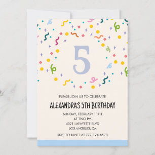 Simple 5th birthday invitations Confetti Modern