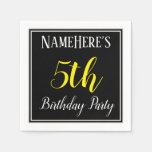 [ Thumbnail: Simple, 5th Birthday Party W/ Custom Name Paper Napkin ]