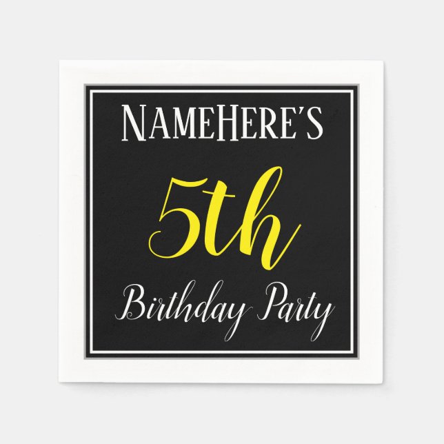 Simple, 5th Birthday Party w/ Custom Name Paper Napkins (Front)