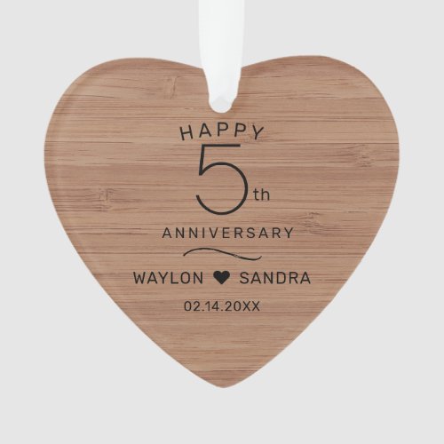 Simple 5th Wood Gift Wedding Anniversary Ornament