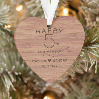Simple 5th Wood Gift Wedding Anniversary Ornament