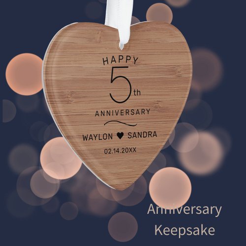 Simple 5th Wood Gift Wedding Anniversary Ornament