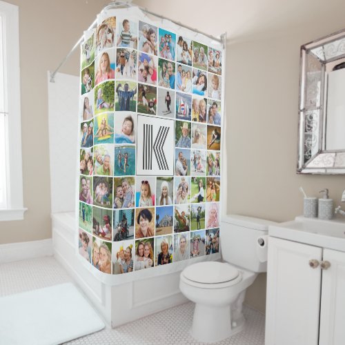 Simple 60 Photo Collage Custom Color Shower Curtain