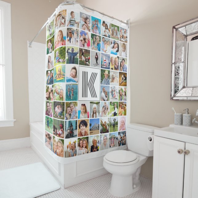 Simple 60 Photo Collage Custom Color Shower Curtain (In Situ)