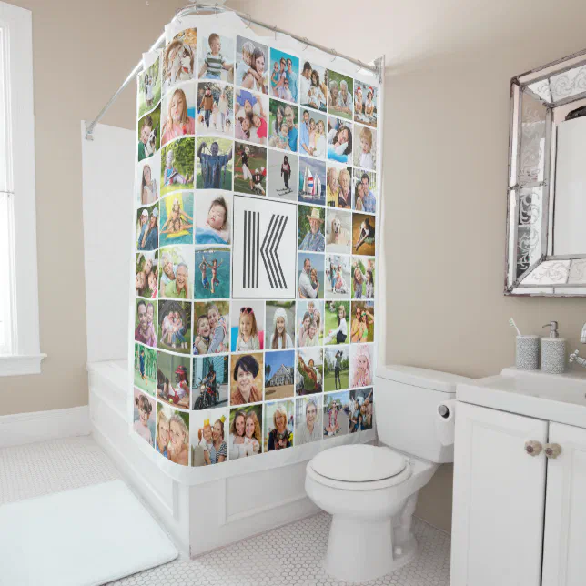 simple-60-photo-collage-custom-color-shower-curtain-zazzle