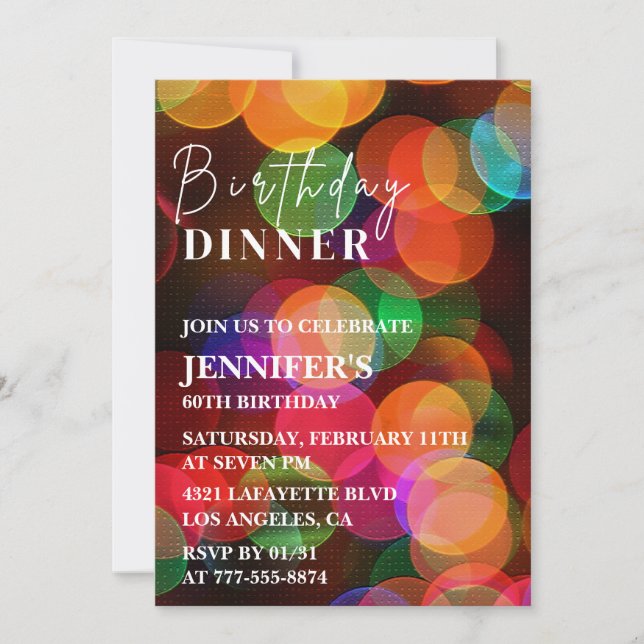Simple 60th birthday invitation Confetti Dinner (Front)