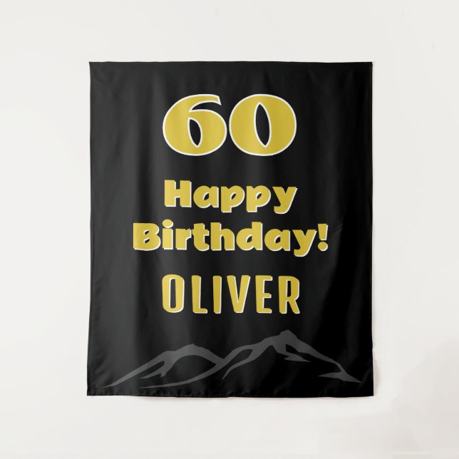 Simple 60th Happy Birthday Party Mountain Backdrop (Front)