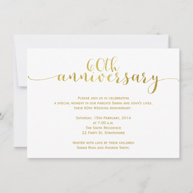 Simple 60th Wedding Anniversary Invitation (Front)