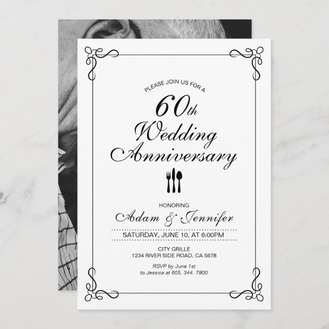 Simple 60th Wedding Anniversary Invitation Card (Front/Back)