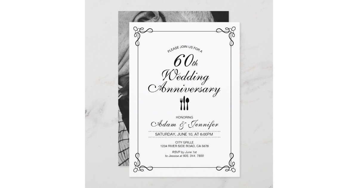 Simple 60th Wedding Anniversary Invitation Card