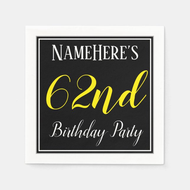 Simple, 62nd Birthday Party w/ Custom Name Napkins (Front)