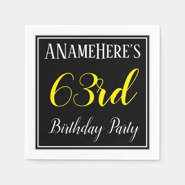 Simple, 63rd Birthday Party w/ Custom Name Napkins (Front)