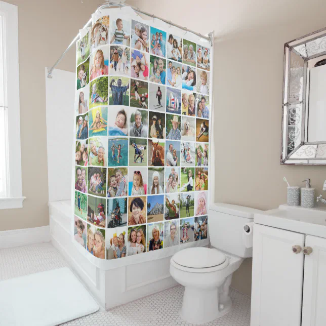 Simple 64 photo collage custom color shower curtain zazzle
