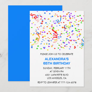 Simple 65th birthday invitations Confetti Rainbow