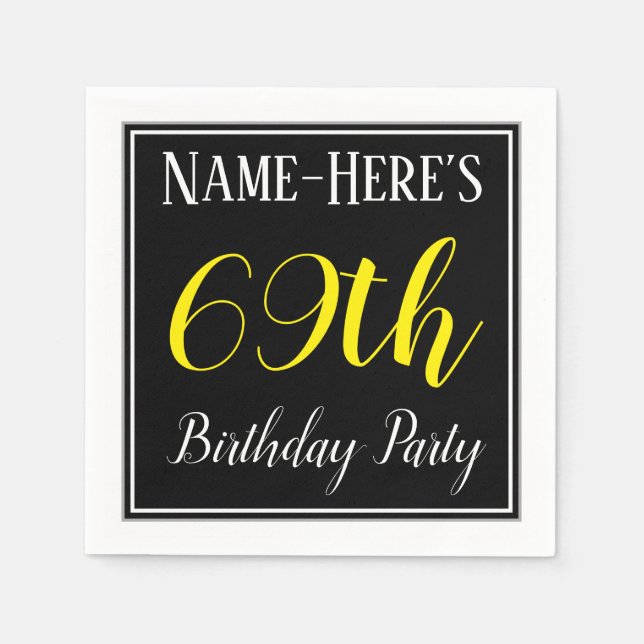 Simple, 69th Birthday Party w/ Custom Name Paper Napkins (Front)