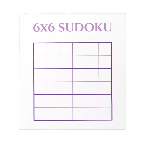Simple 6 by 6 Purple White Sudoku Grid Template Notepad
