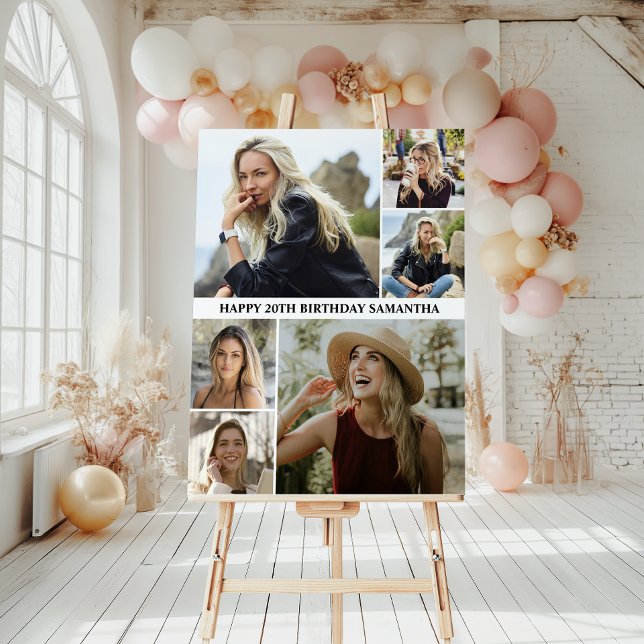 Simple 6 Collage | Photo Any Age Birthday Foam Board (Celebrate lasting memories with our delightful collage birthday sign, capturing special moments.)