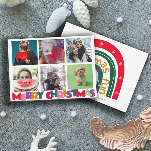 Simple 6 Insta Photo Collage Merry Christmas Holiday Card
