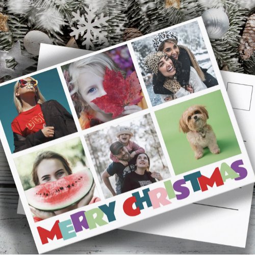 Simple 6 Insta Photo Collage Merry Christmas Postcard
