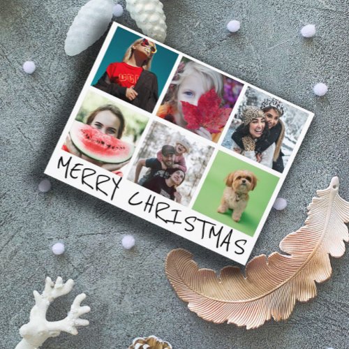 Simple 6 Insta Photo Collage Merry Christmas Postcard