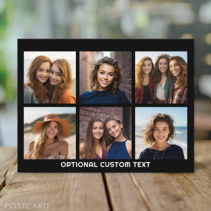 Simple 6 Photo Collage Grid with Text -- Black Postcard